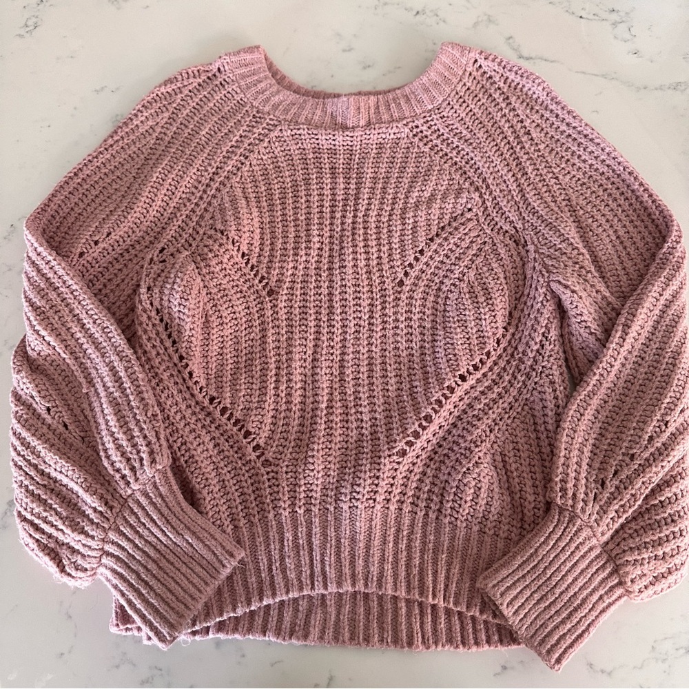Express pink heart balloon sleeve knit sweater